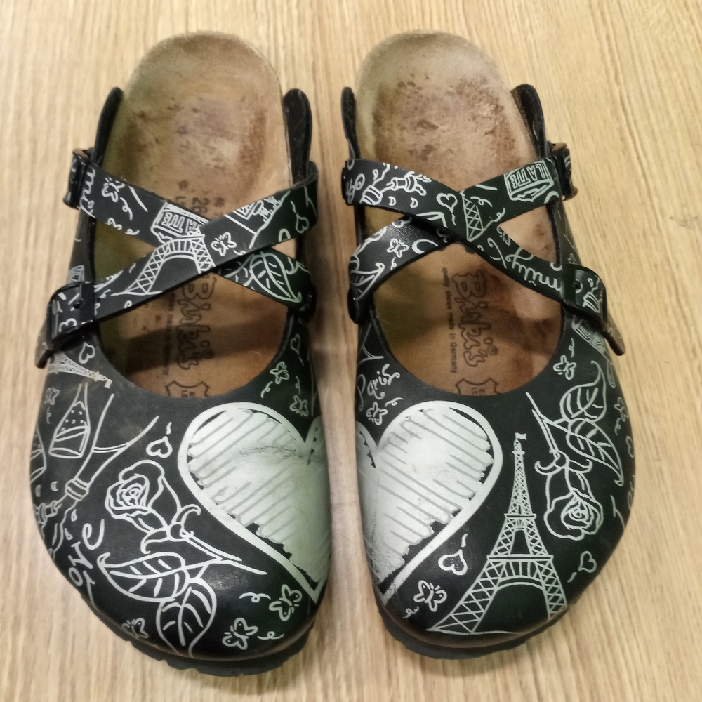 Birkenstock Birkies Women's 40 (9 Narrow) Black Silver Mules Clogs Shoes